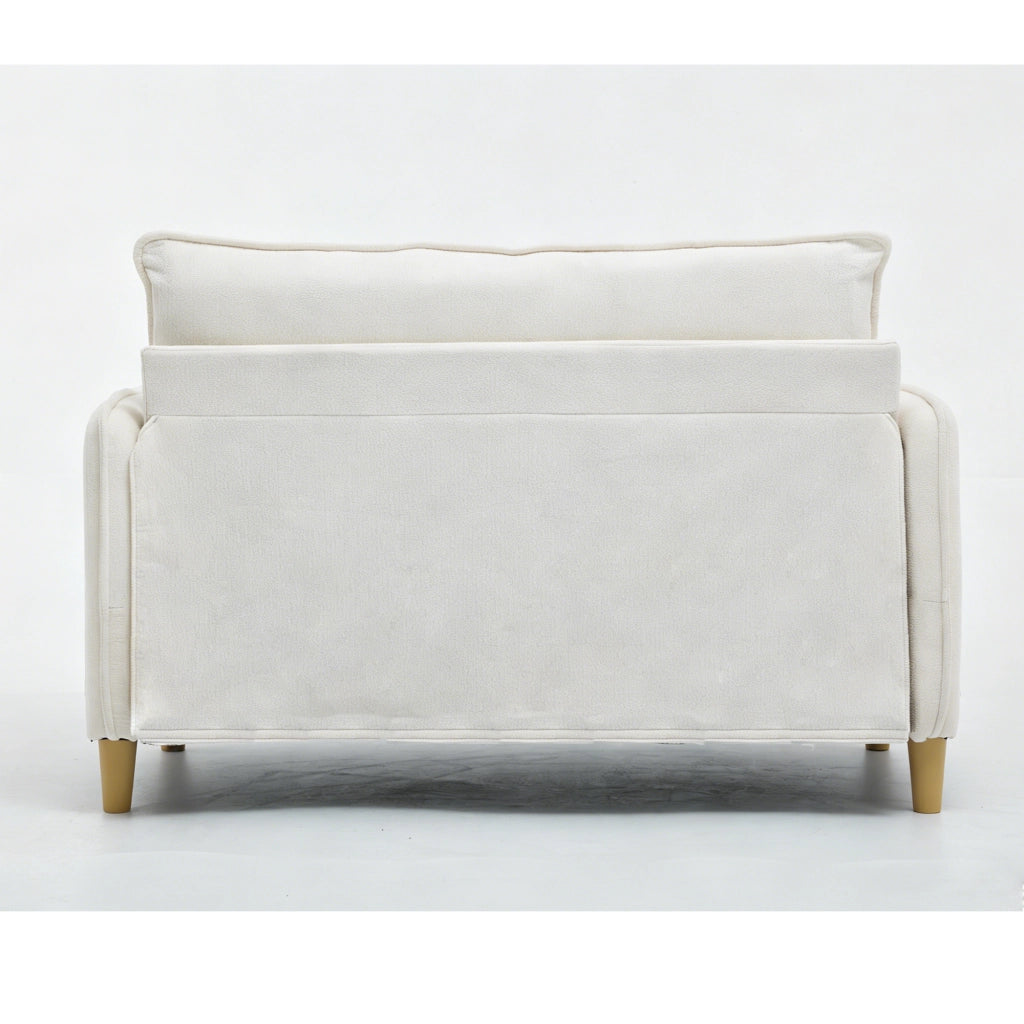 Divano Dritto 2 Posti con Tasche Laterali in Legno e Chenille Beige