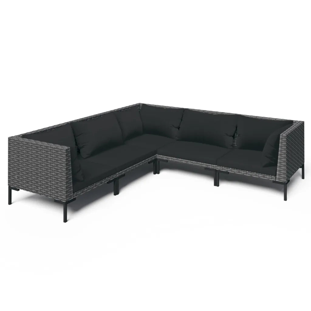 Divani da Giardino 5 pz con Cuscini in Polyrattan Grigio Scuro 3099840