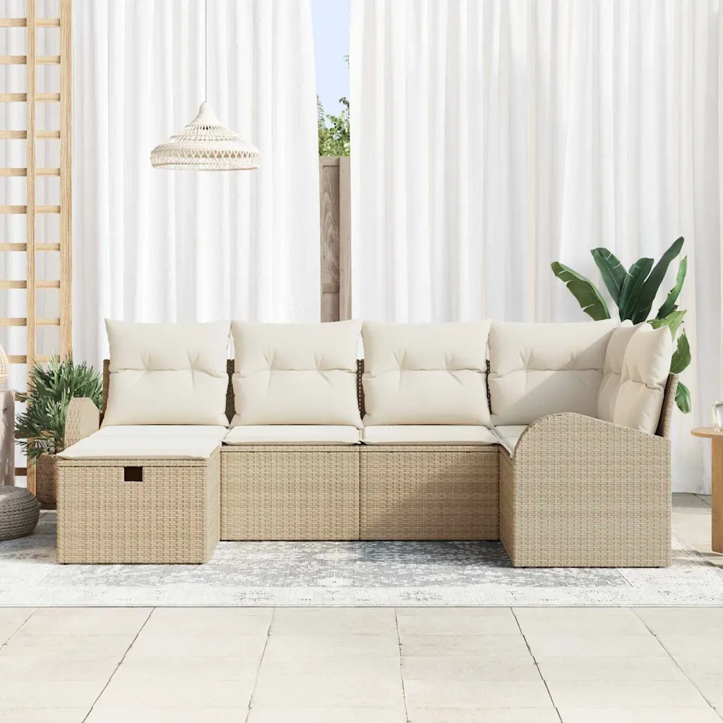 Set Divano da Giardino con cuscino 6 pcs Beige Poly Rattan