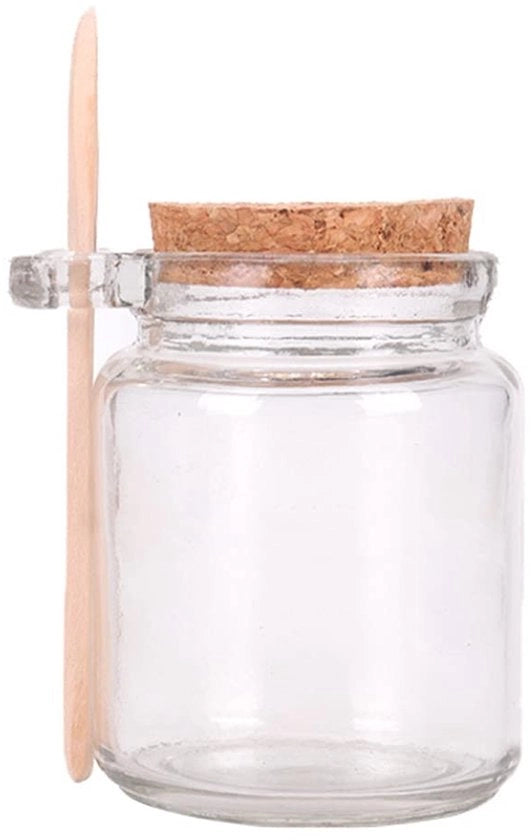 Contenitore di conservazione 250 ml - Bocca ermetica - Bocca di vetro - Coperchio in legno - Incluso cucchiaio - Vetro sicuro e privo di piombo - Contenitore per conservazione di alimenti