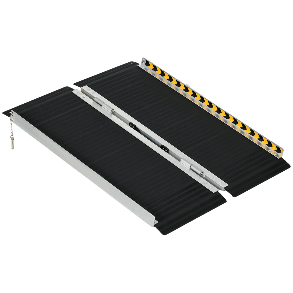 Rampa per Sedia a Rotelle Pieghevole in Alluminio con Deflettori e Adesivi, 91x73.6x5.1 cm, Nero