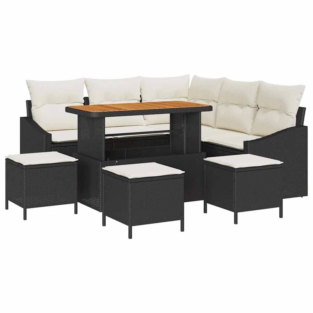 Set Divano da Giardino con cuscino 9 pcs Nero polyrattan