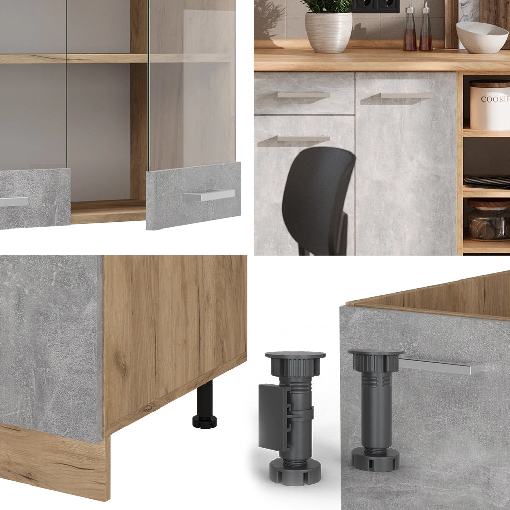 Cucina componibile R-Line Calcestruzzo/Rovere dorato 240 cm senza piano di lavoro Vicco