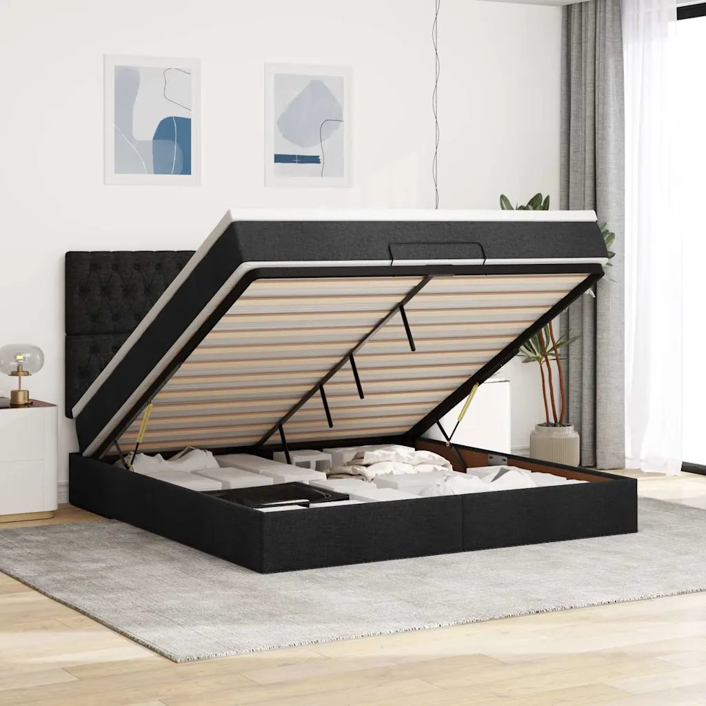 Struttura Letto Pouf con Materasso Nero 180x200 cm in Tessuto 3313260