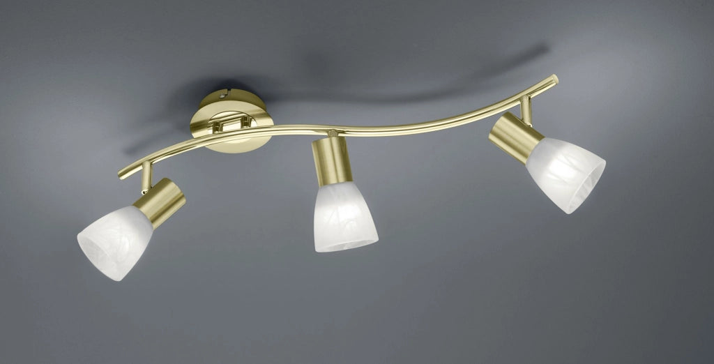 LEVISTO BARRA LED 3 SPOTS ORIENTABILE  OTTONE + VETRO L.55CM 3 LUCI  ATTACCO E14, LAMPADAINE INCLUSE 14,7W 1410lm, 3000K