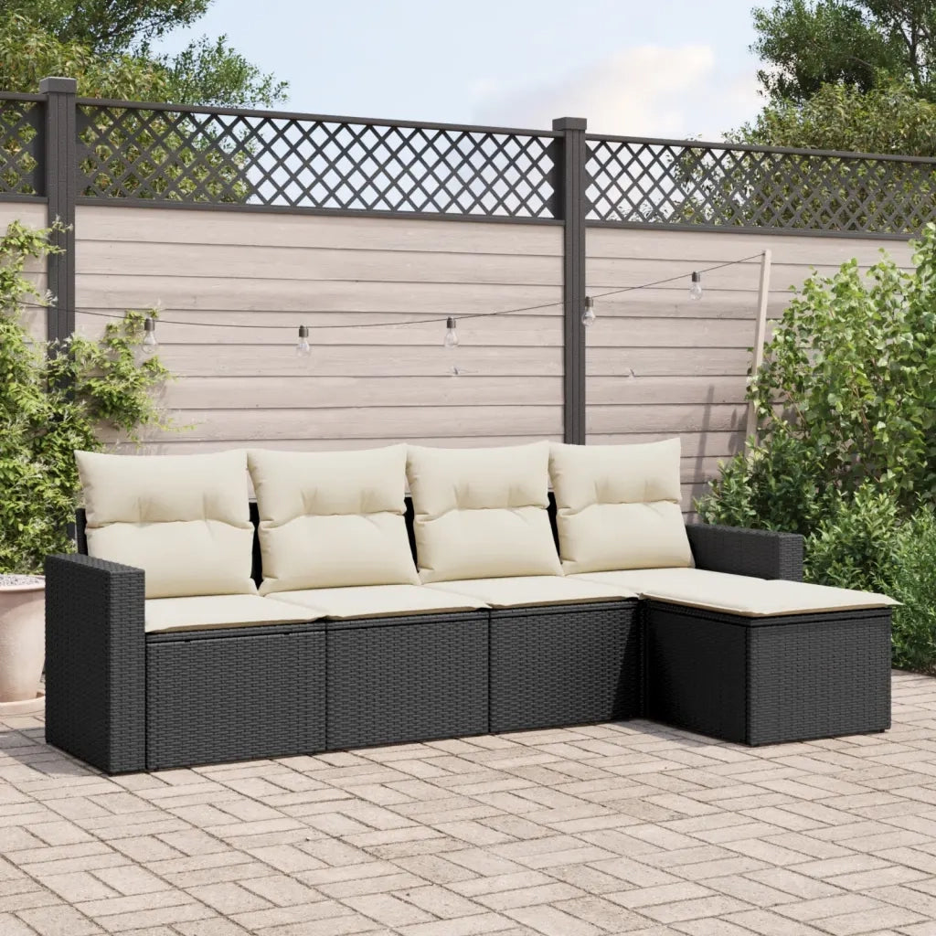 Set Divani da Giardino 5 pz con Cuscini in Polyrattan Nero 3218876