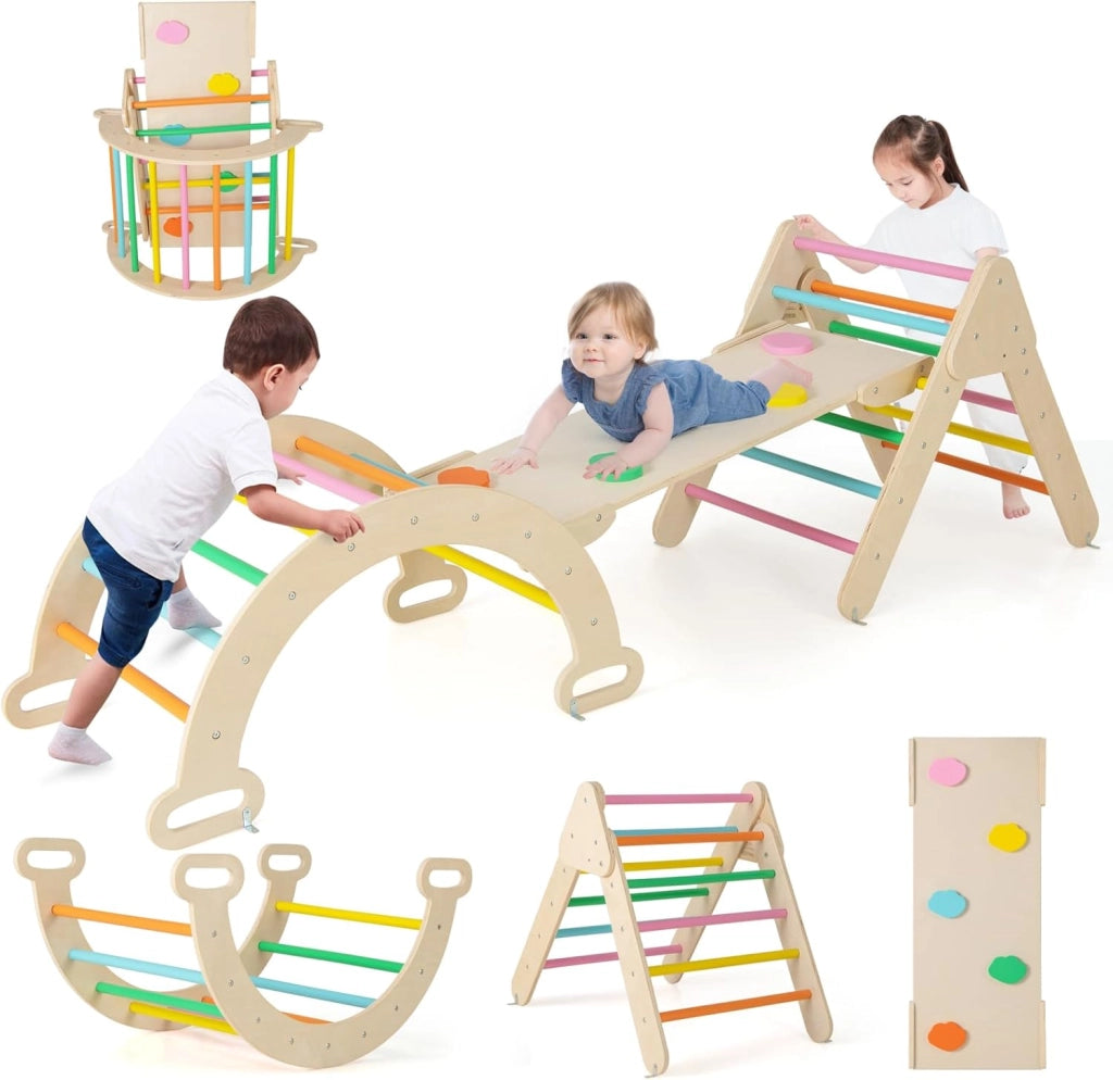 4 in 1 Set da Arrampicata per Bambini, Giocattoli da Arrampicata a Triangolo con Triangolo Arco e Salita, Ideale per Bambini 1 Anni + (Colorato)