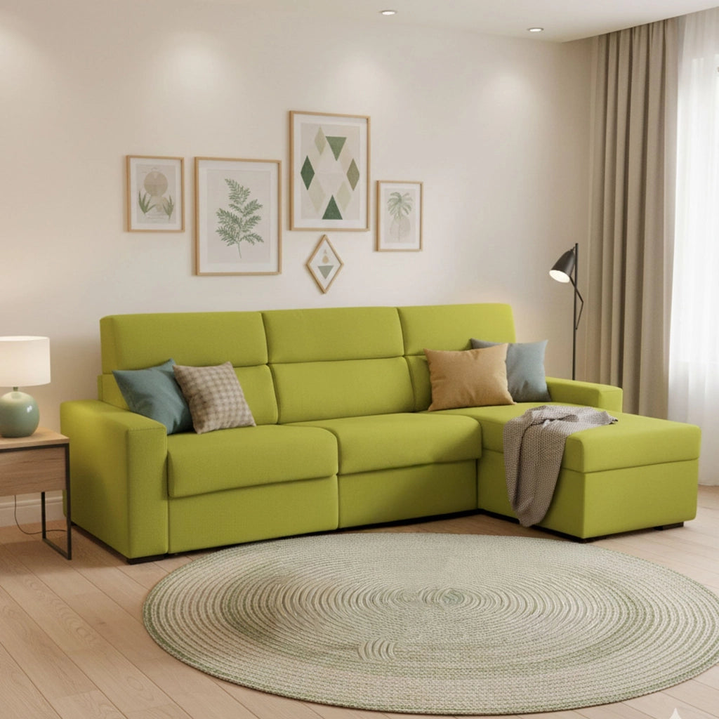 Pusiano, Divano Letto con Penisola Sfoderabile Made in Italy, 280x160 cm Verde