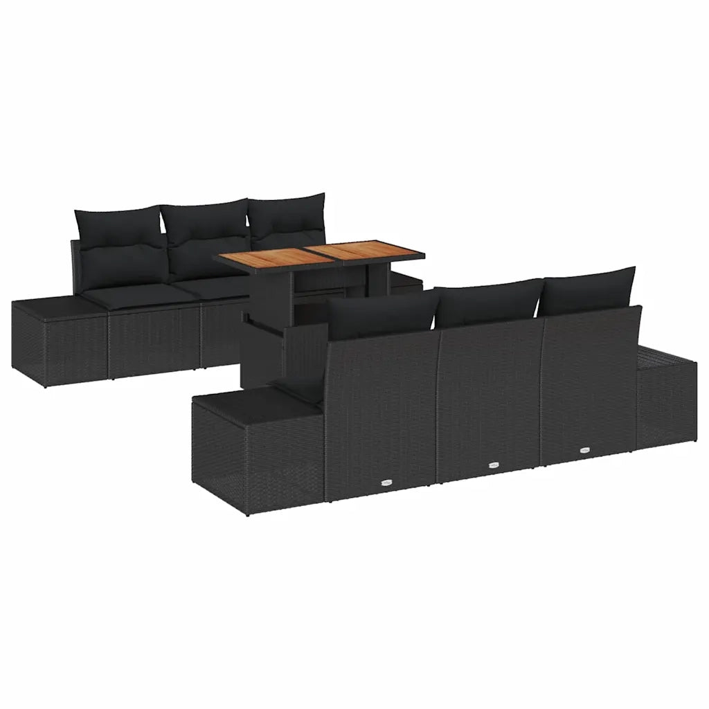 Set da Pranzo per Giardino con cuscino 7 pcs Nero e Marrone