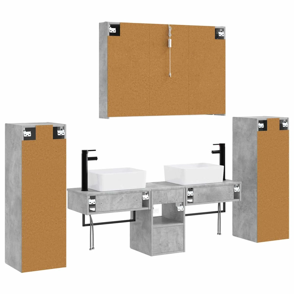 Set di mobili per il bagno 6 pz Grigio Cemento 3407138