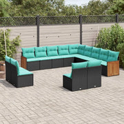 Set Divani da Giardino 13 pz con Cuscini Nero in Polyrattan 3228164