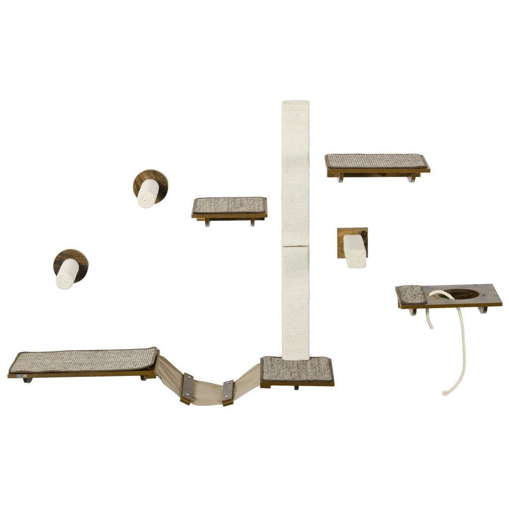 Scaletta per gatti con parete arrampicata ¨C Xylo ¨C 8 pezzi, portata 8 kg, marrone/crema