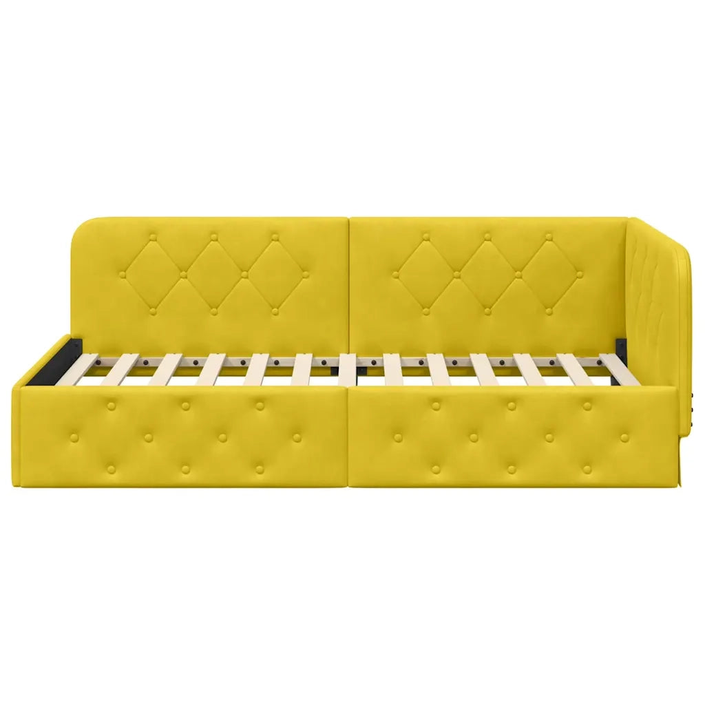 Cornice del letto ad angolo Giallo 90 x 190 cm Velluto 42016529
