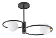 Plafoniera Sigma Aqua nera, 2 sfere vetro, anelli 2xG9