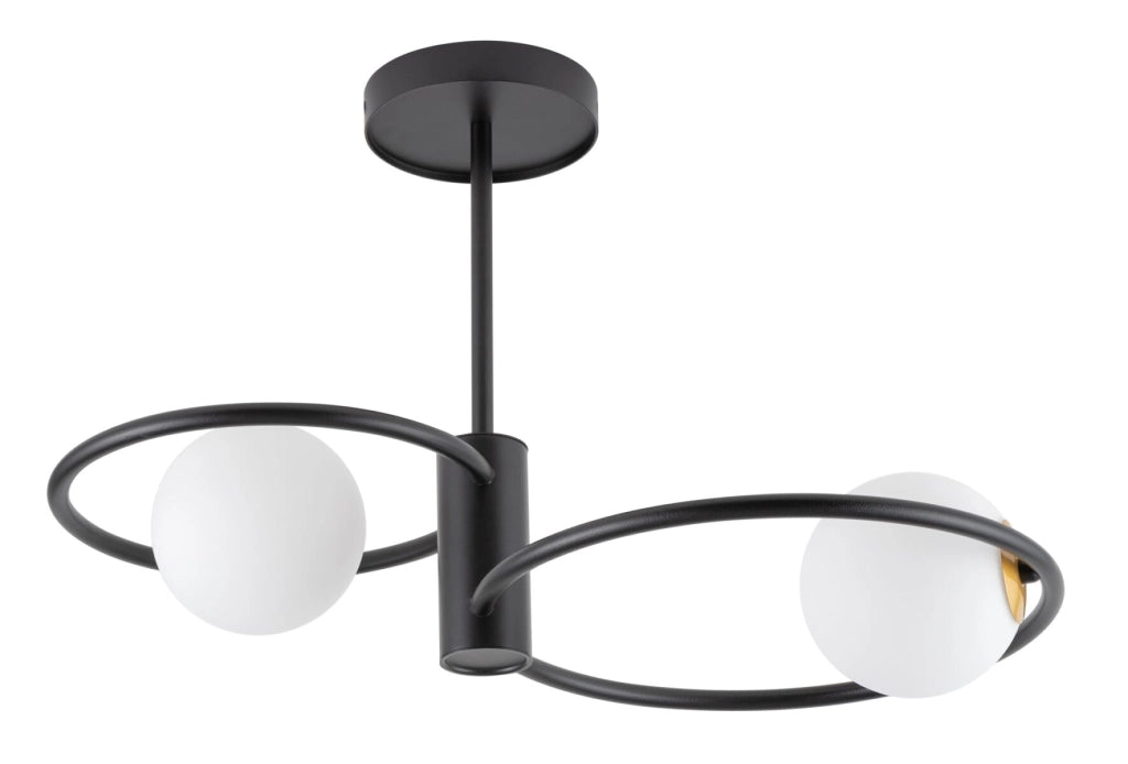 Plafoniera Sigma Aqua nera, 2 sfere vetro, anelli 2xG9