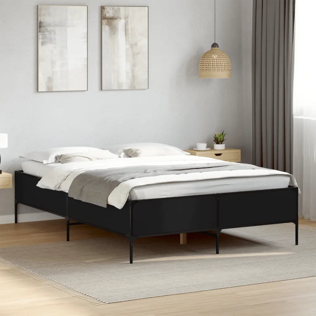 Giroletto-Struttura Letto Nero 135x190 cm in Legno Multistrato e Metallo 660962