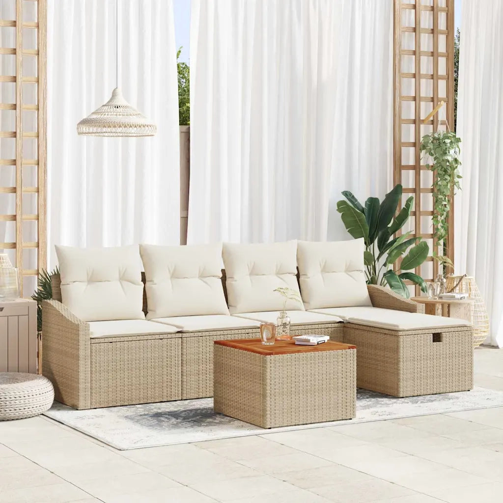 Set Divano da Giardino con cuscino 6 pcs Beige Poly Rattan