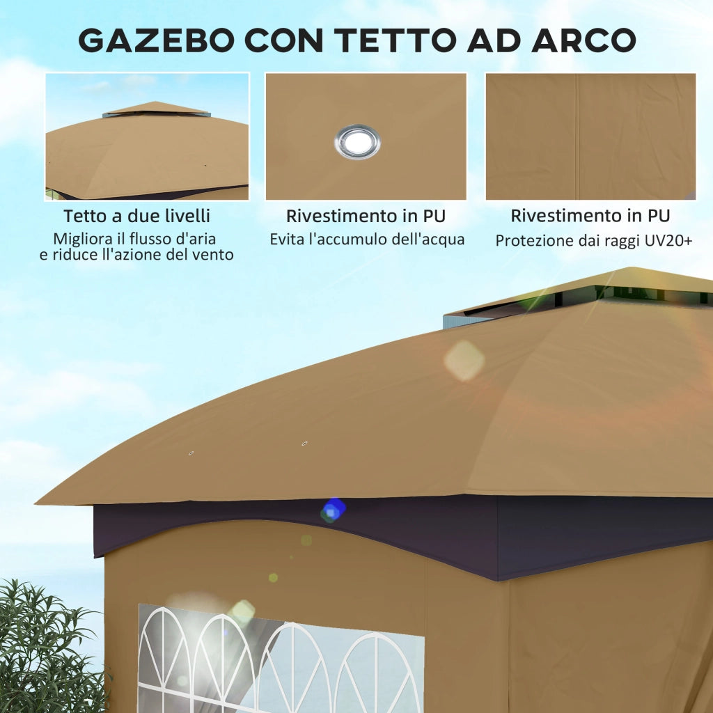 Gazebo da Giardino con Pareti ¨C zephmum ¨C 3.4x3.4m Beige