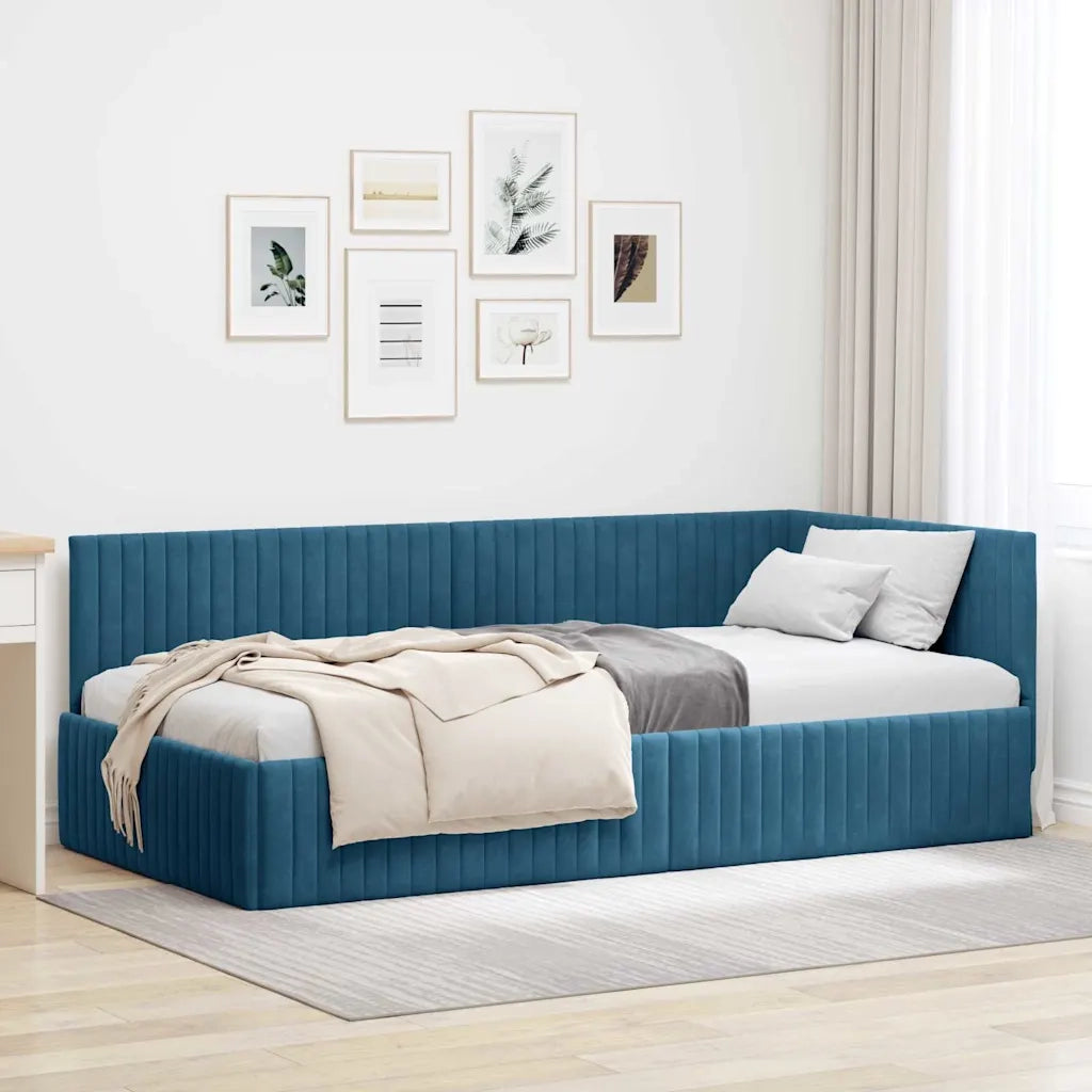 Cornice del letto ad angolo Blu 100 cm x 200 cm Velluto 42016275