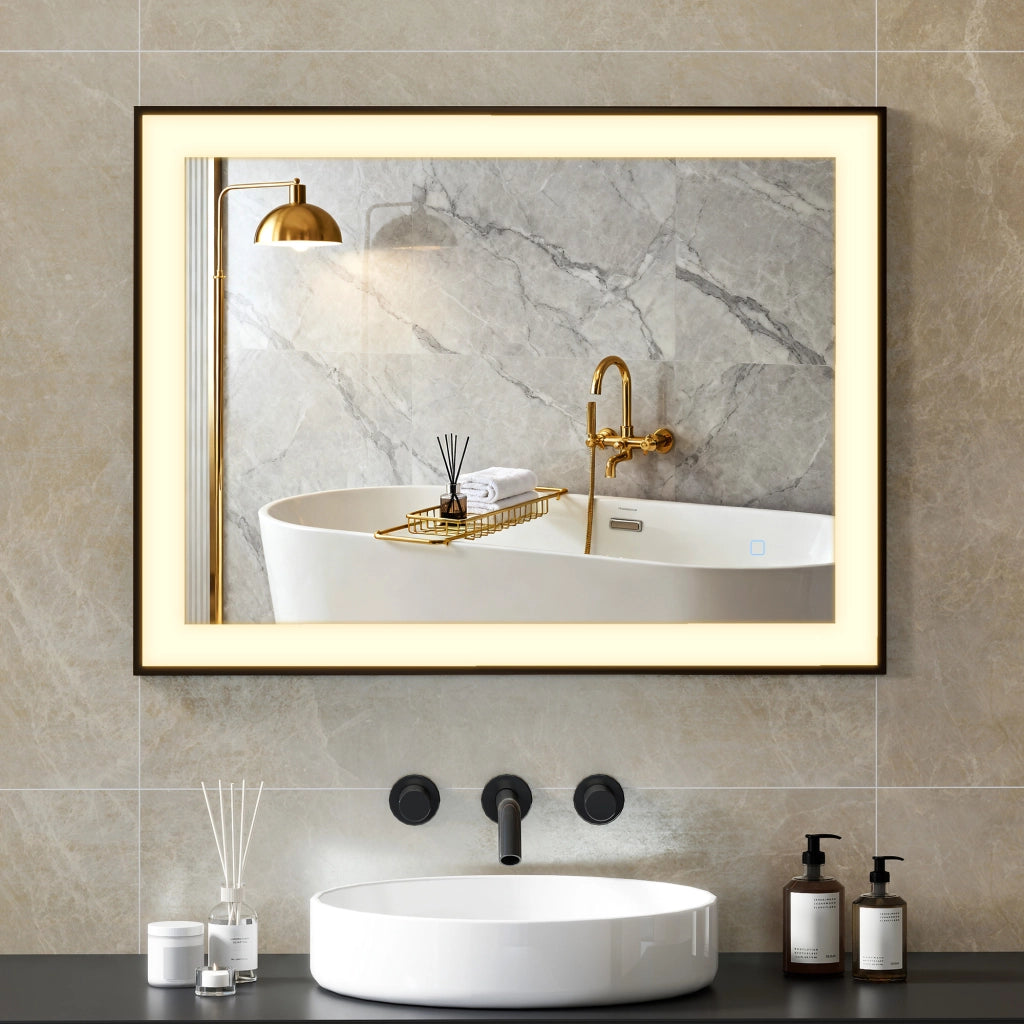 Specchio da Bagno con Luce LED ¨C Minimal ¨C Bianco 80x60 cm Antivaho IP44