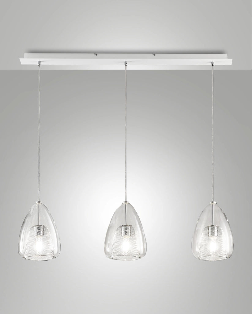 Britton Lampada a Sospensione in Metallo e Vetro Borosilicato Colore Trasparente, Attacco E27 3x40W, Design Moderno ed Elegante per Interni IP20