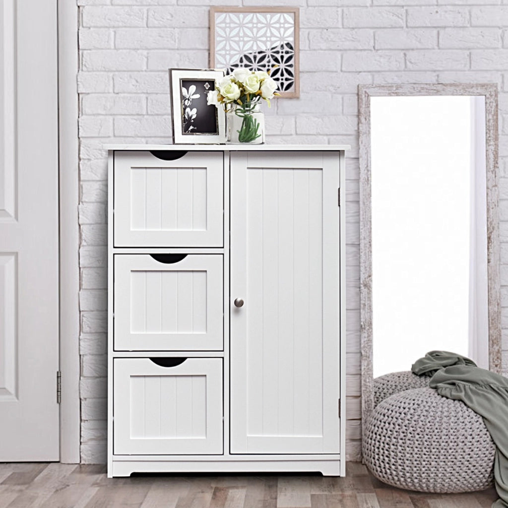 Armadietto di stoccaggio per ufficio con 3 cassetti, Mobile laterale in legno 60x30x81cm Bianco