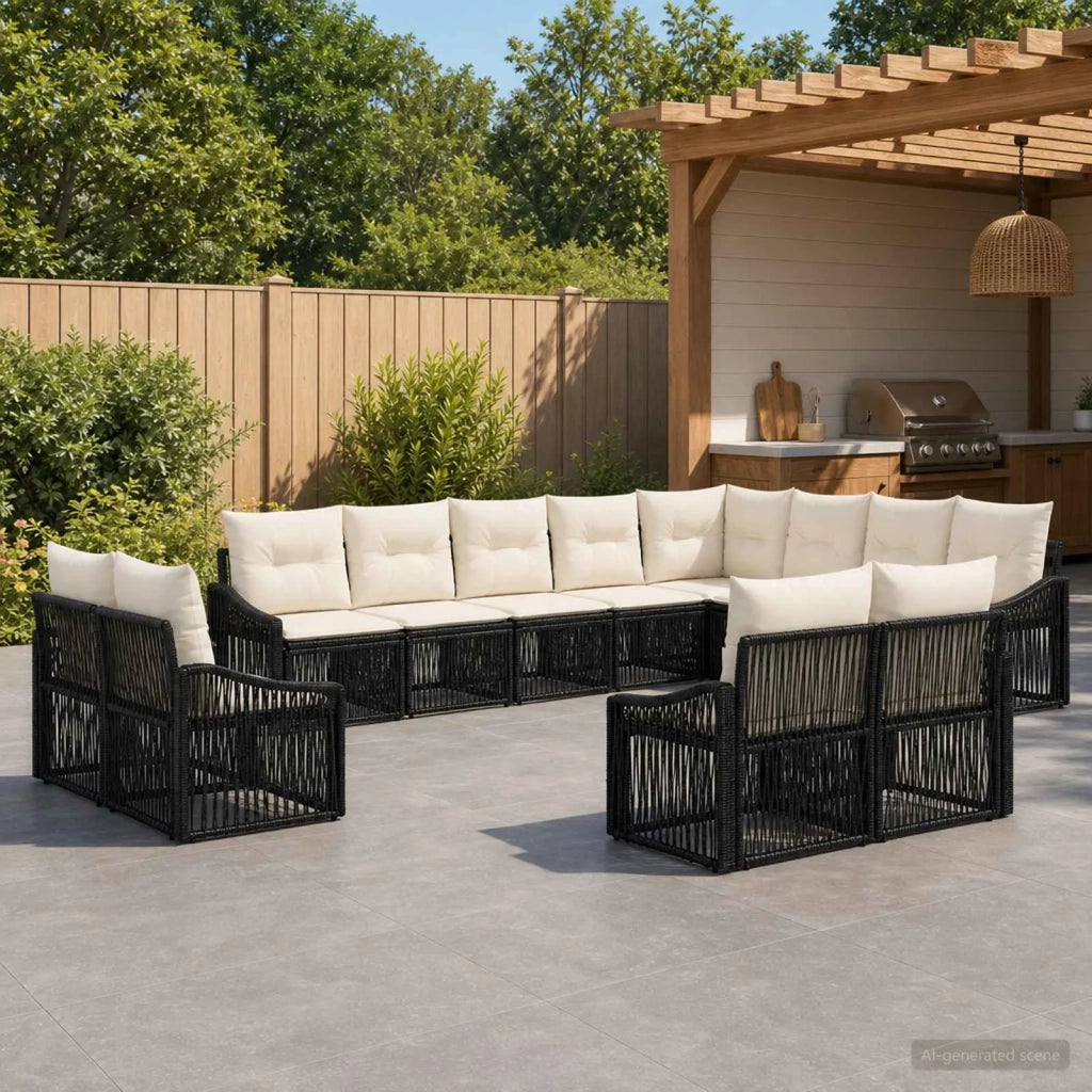 Set Divano da Giardino 12 pz Nero polyrattan 3436180