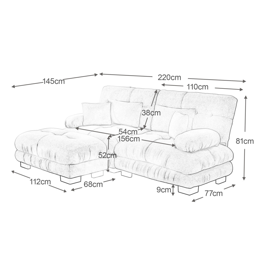 Divano Angolare Chenille con Ottoman ¨C Xylo ¨C Marrone, Braccioli Larghi, Cuscini