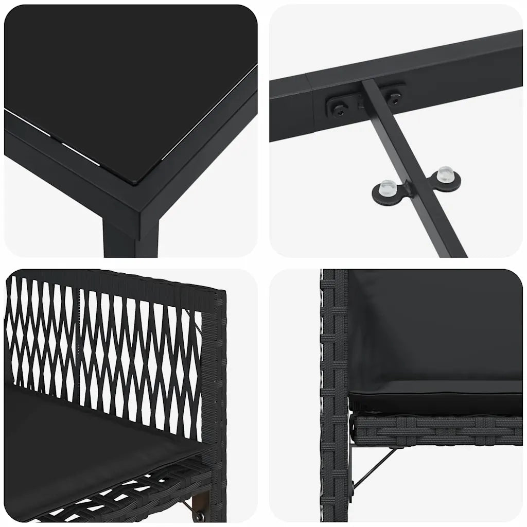 Set da Pranzo per Giardino 9 pcs Nero polyrattan 3380748