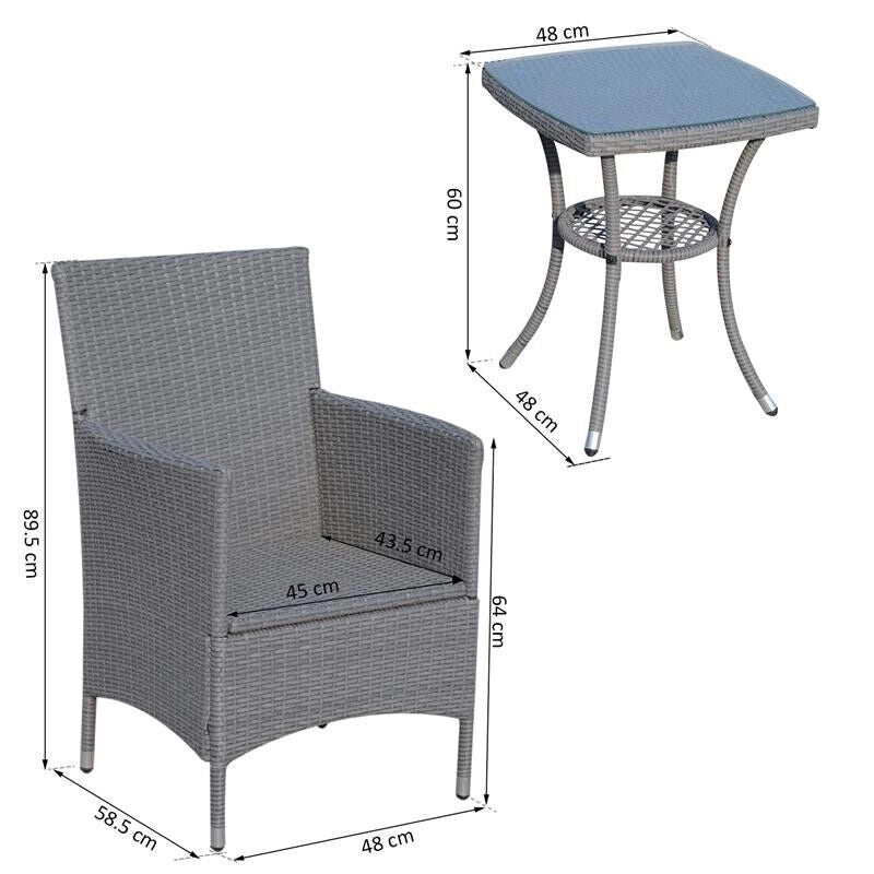 SET TAVOLINO E SEDIE DA ESTERNO IN RATTAN PE GRIGIO
