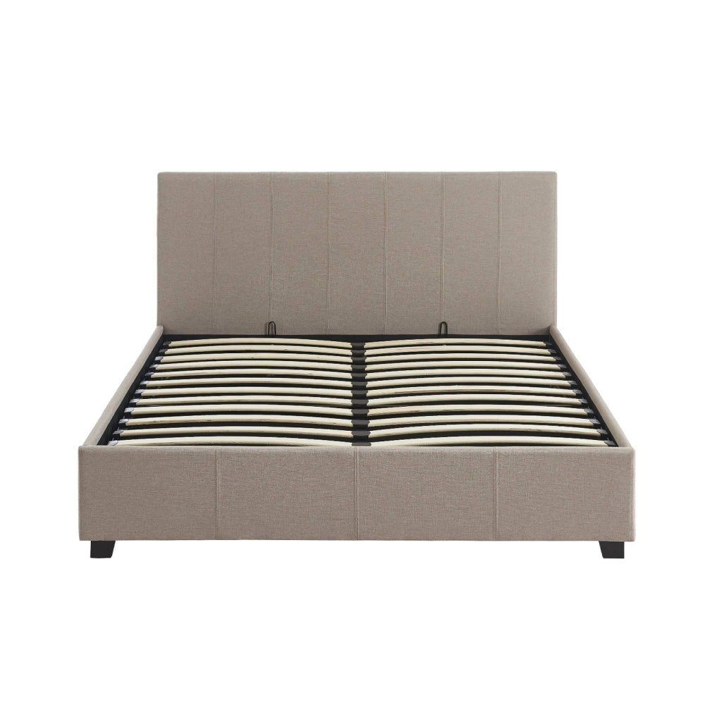 Letto a cassettone con rete a doghe e testiera, 140x190cm, beige
