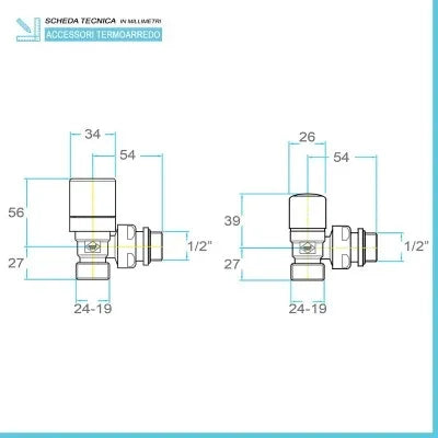 Kit valvola manuale e detentore cromo con raccordi multistrato 16x2