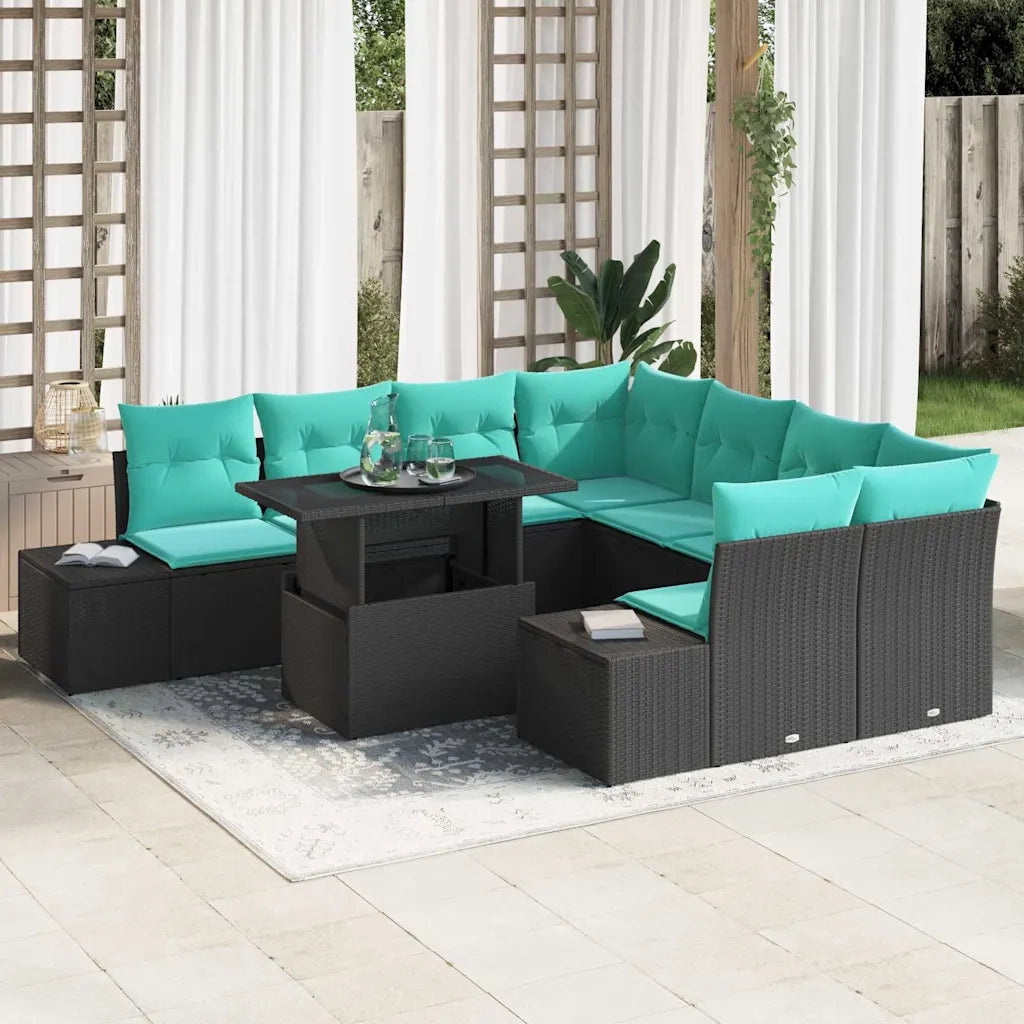 Set Divano da Giardino 9 pz 8-Numero di posti Nero e Blu 3349162