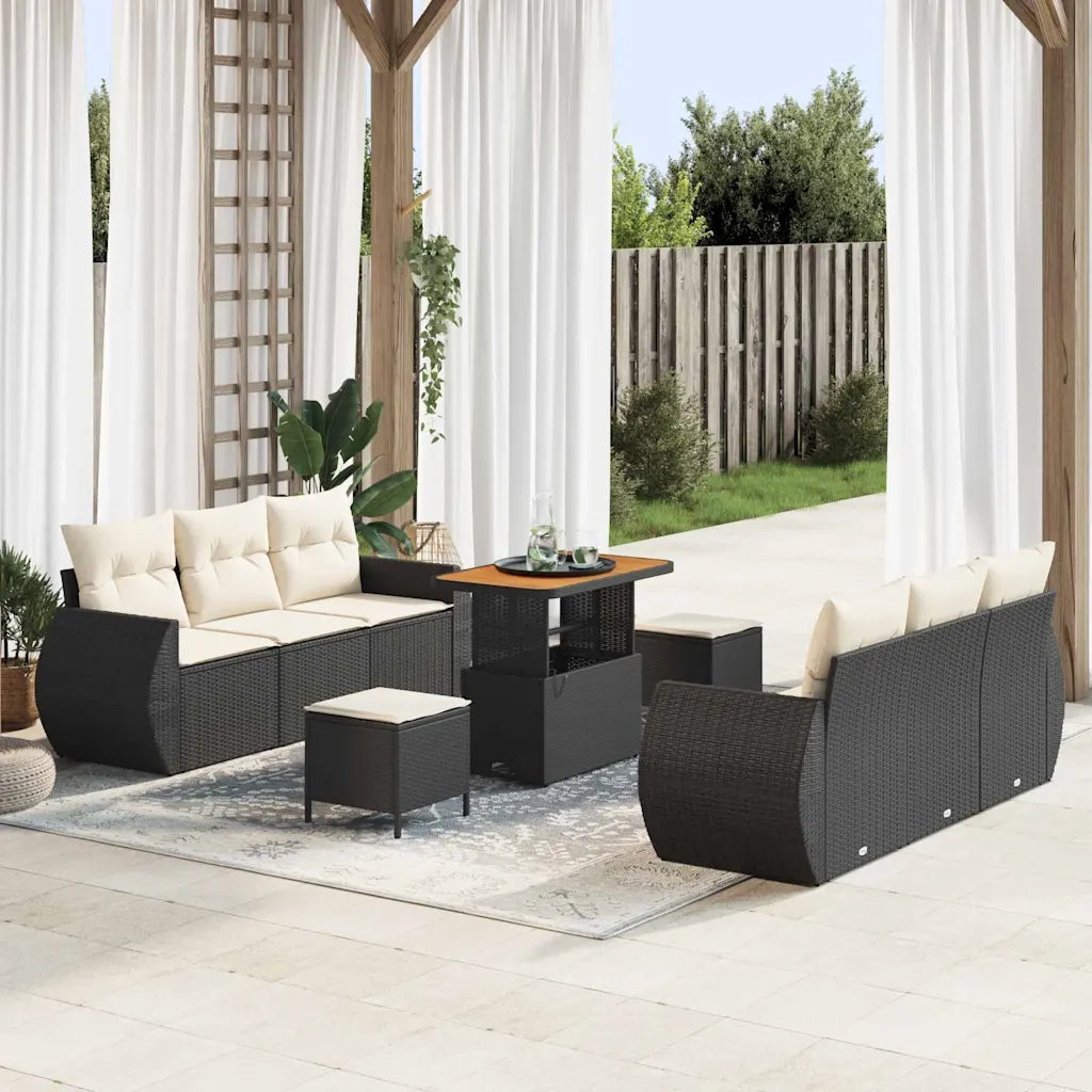 Set Divano da Giardino con cuscino 9 pcs Nero polyrattan 3361830