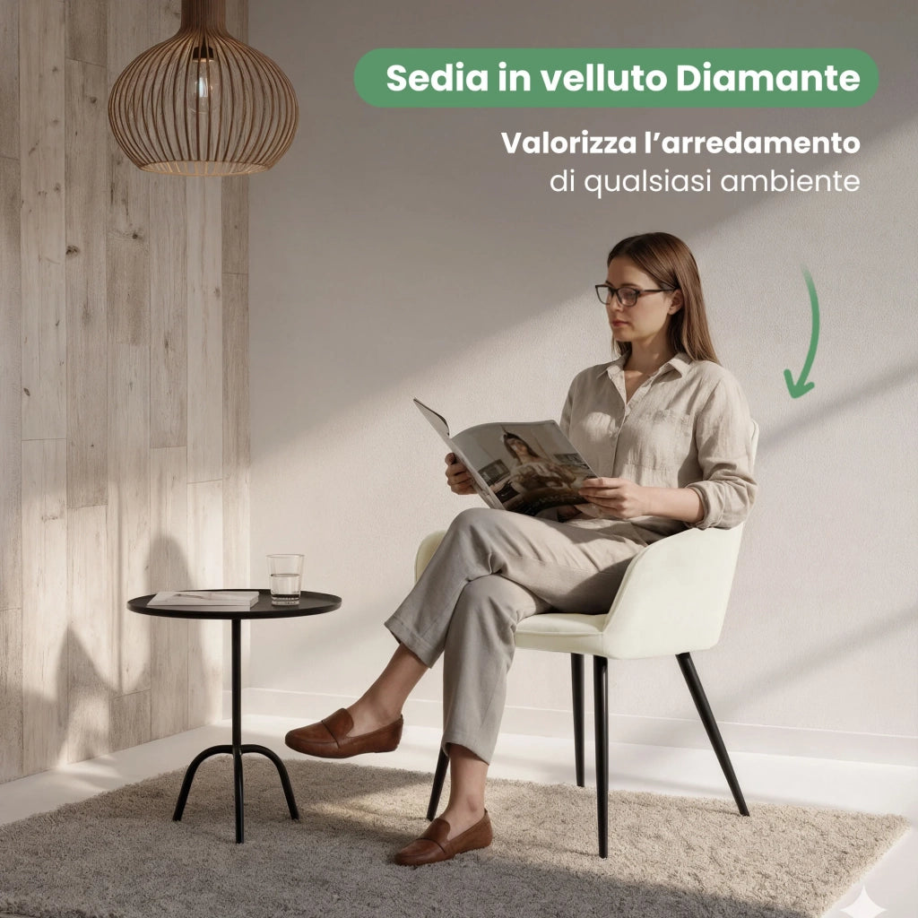 Set di 2 Sedie in velluto trapuntato DIAMANTE Crema gambe nere
