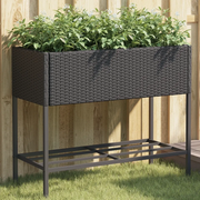 Fioriera da Giardino con Ripiano Nera in Polyrattan 366384
