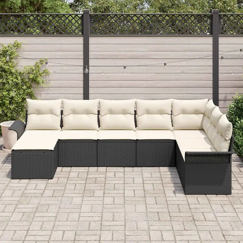 Set Divano da Giardino con cuscino 8 pcs Nero Poly Rattan
