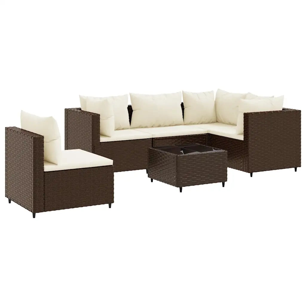 Set Mobili da Giardino 6pz con Cuscini in Polyrattan Marrone