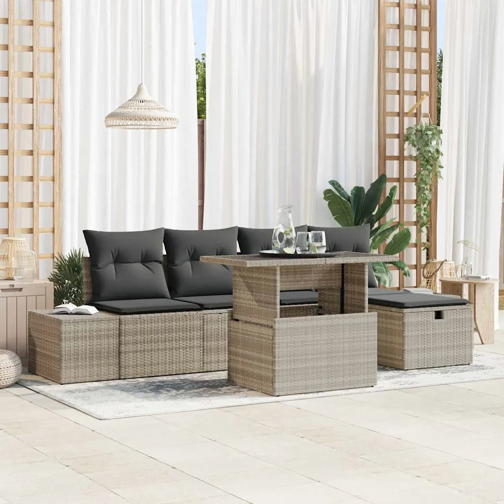 Set Divano da Giardino 6 pcs Grigio chiaro Poly Rattan