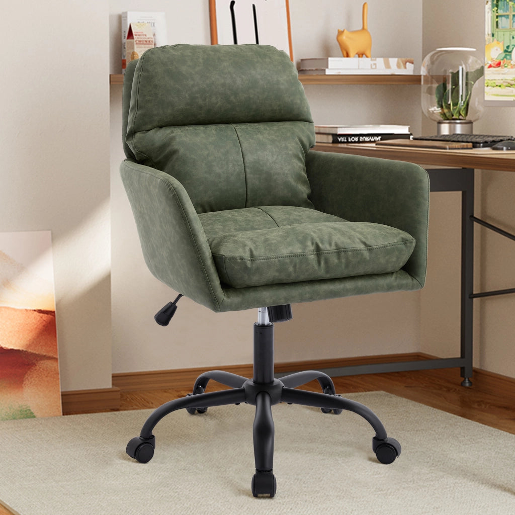 Sedia da ufficio regolabile in altezza - Zephmum - Base nera in PU, verde
