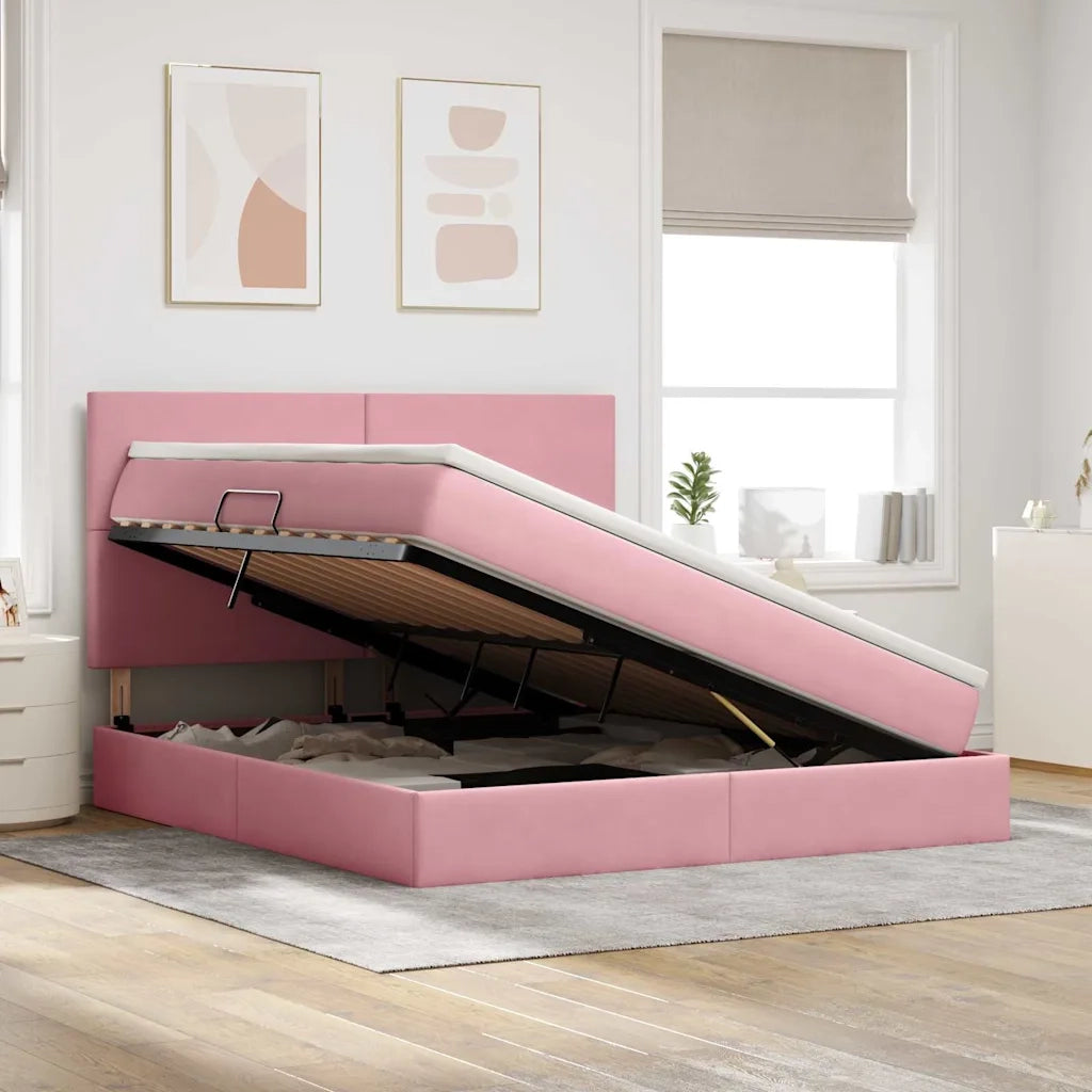 Letto con contenitore e LED con led Rosa 180 x 200 cm Velluto