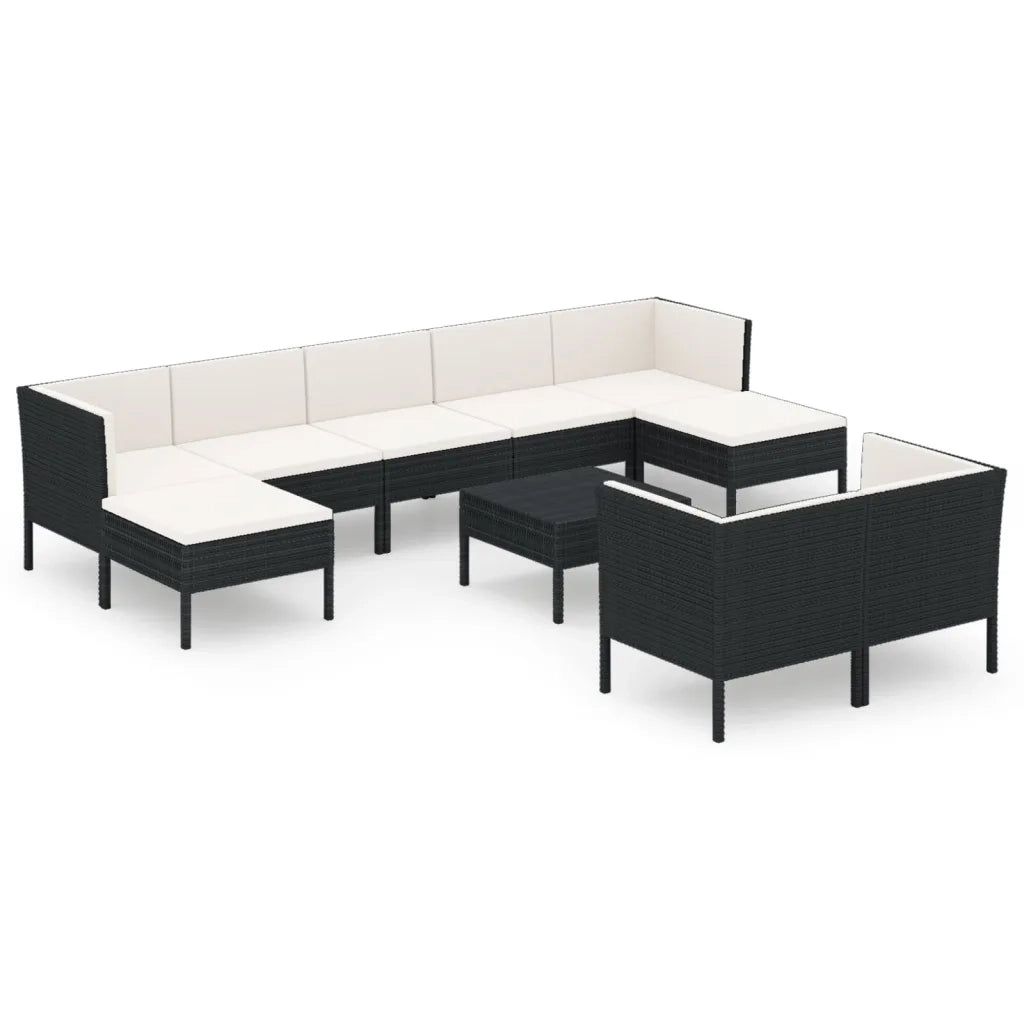 Set Divani da Giardino 10 pz con Cuscini in Polyrattan Nero 3094576