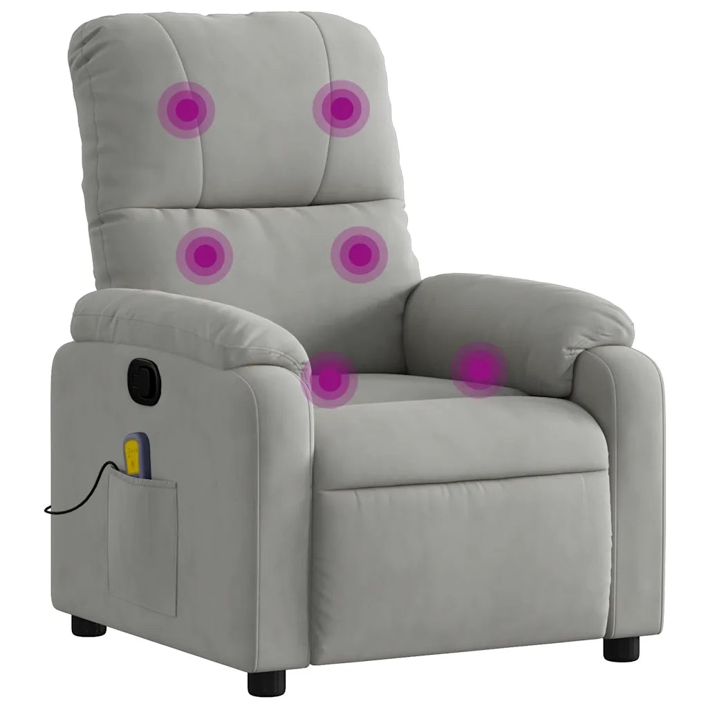 Poltrona | Sedia Relax Reclinabile Massaggio Grigio Chiaro Tessuto Microfibra