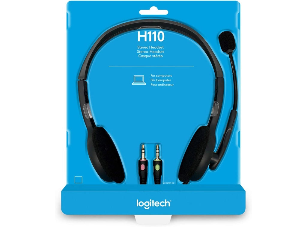 Cuffie Logitech H110 Cablate Stereo con Microfono Regolabile a Cancellazione del Rumore Doppio Jack Audio 3.5mm per PC Laptop e Computer Grigio