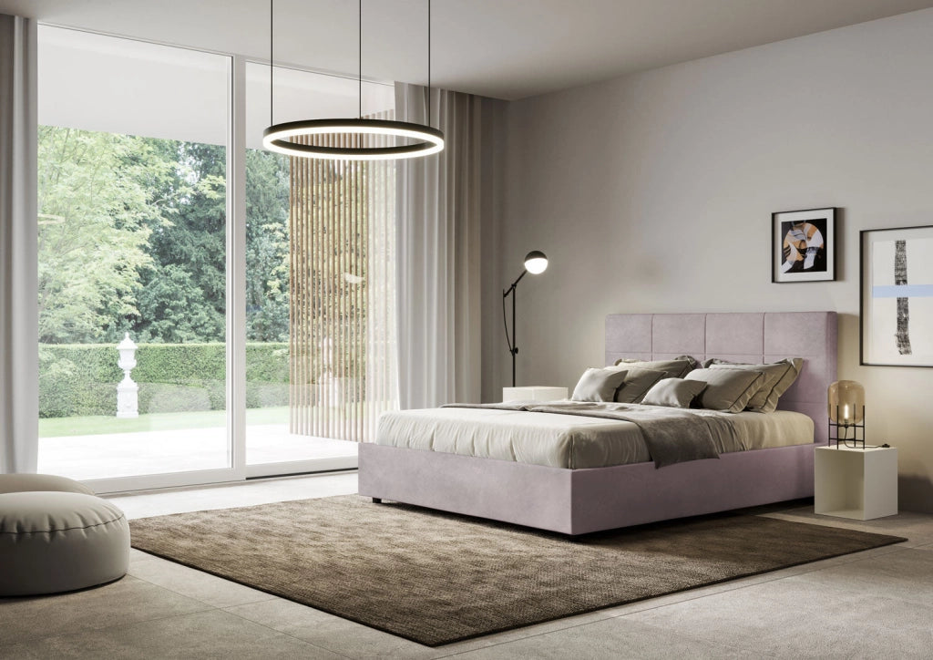Letto queen size senza rete imbottito 150x200 microfibra ocra Mika