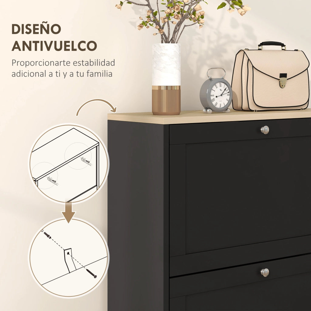 Scarpiera con Cassetti e Ripiani ¨C Minimal ¨C Nero 60x23,5x115 cm