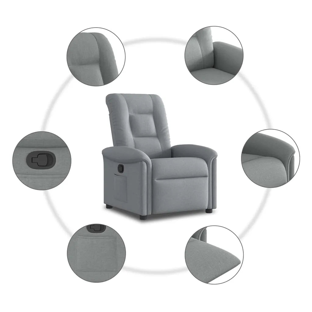 Poltrona | Sedia Relax Reclinabile in Tessuto Grigio Chiaro