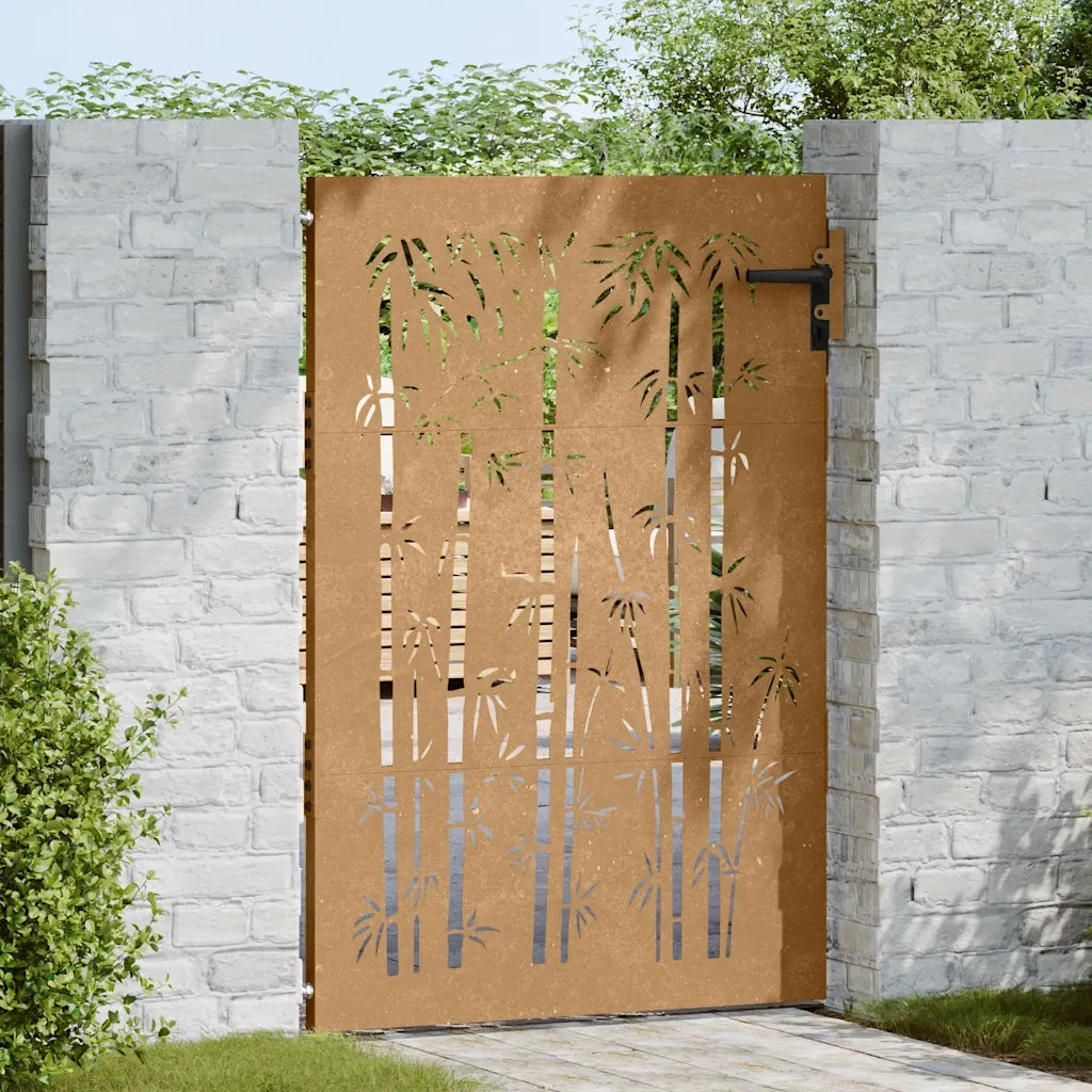 Cancello da giardino 85x125 cm in acciaio Corten e design in bambù 153234