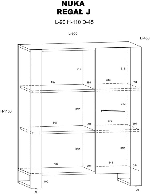 MOBILE SCAFFALE LIBRERIA COMO' NUKA 110x90x43cm ROVERE NERO