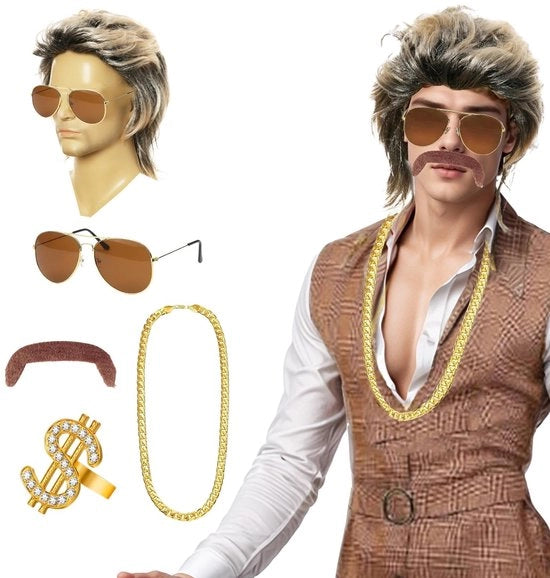 Set di accessori per costume anni '80 - 5 pezzi - include occhiali da sole - per carnevale/Halloween